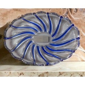 Mikasa Peppermint Cobalt Swirl Sweet Dish Oval Scalloped Rim With Tags 9.5”
